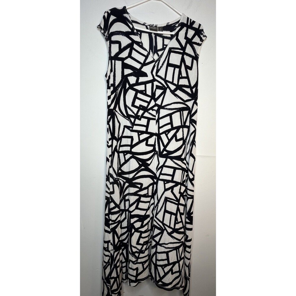 Chicos Traveler's Paint Art print Dress sz 1 Med Top Boho US 3/4 sleeve (15)